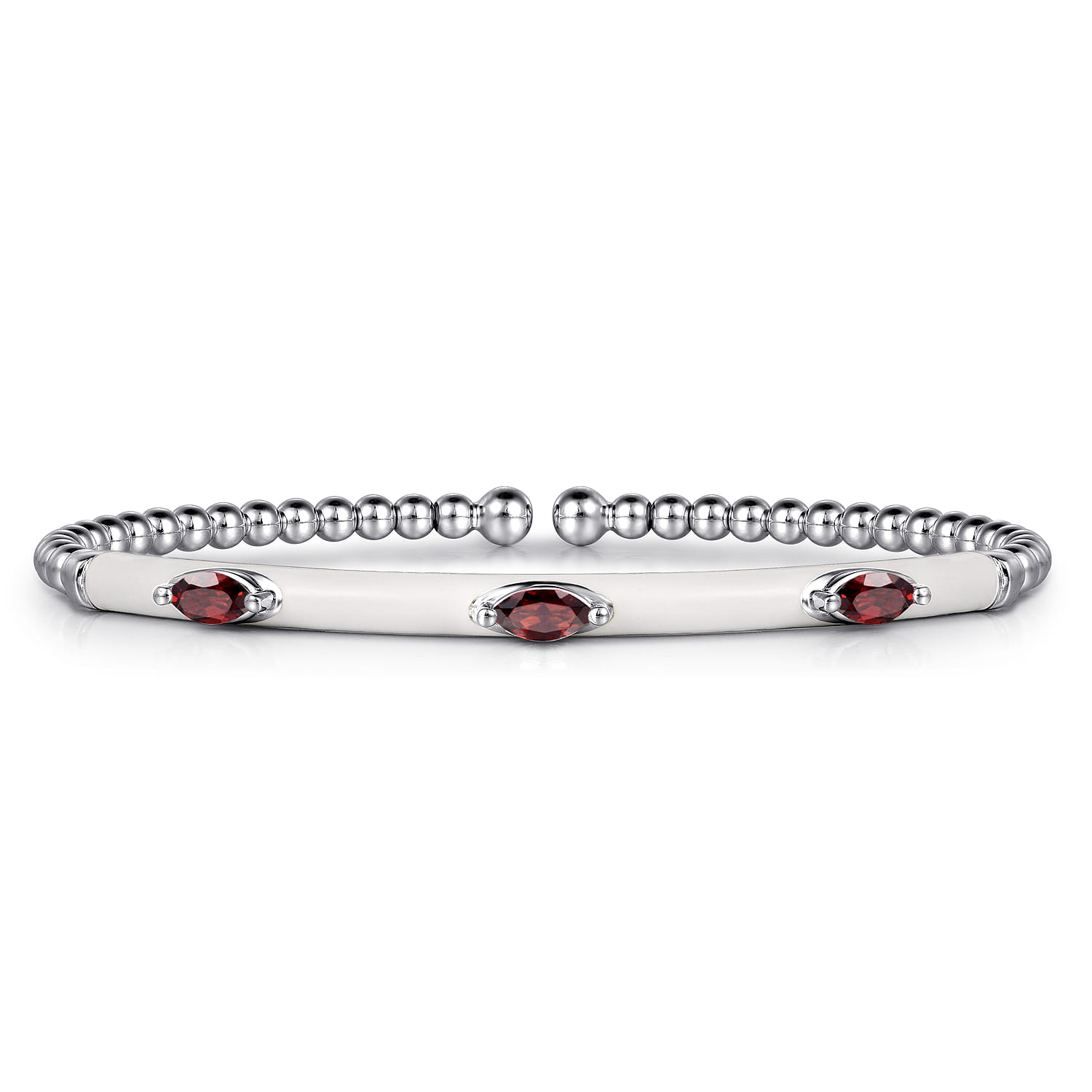 Enamel - 14K White Gold Bujukan Garnet Split Bangle with White Enamel - Shot 1