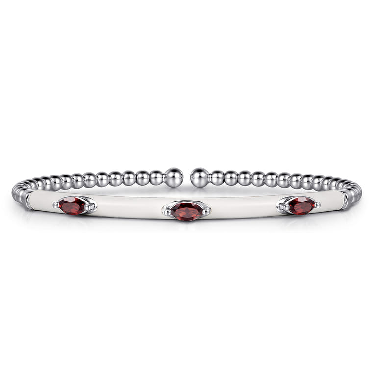 Enamel - 14K White Gold Bujukan Garnet Split Bangle with White Enamel - Shot 1