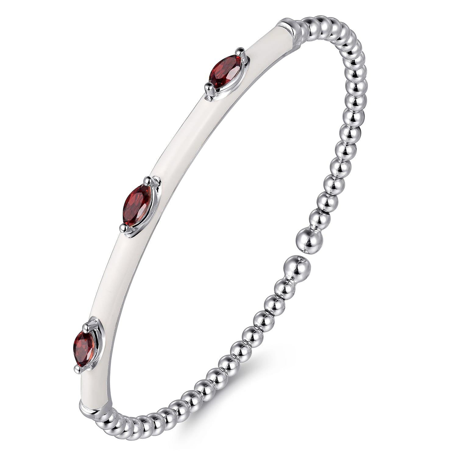 Enamel - 14K White Gold Bujukan Garnet Split Bangle with White Enamel - Shot 2
