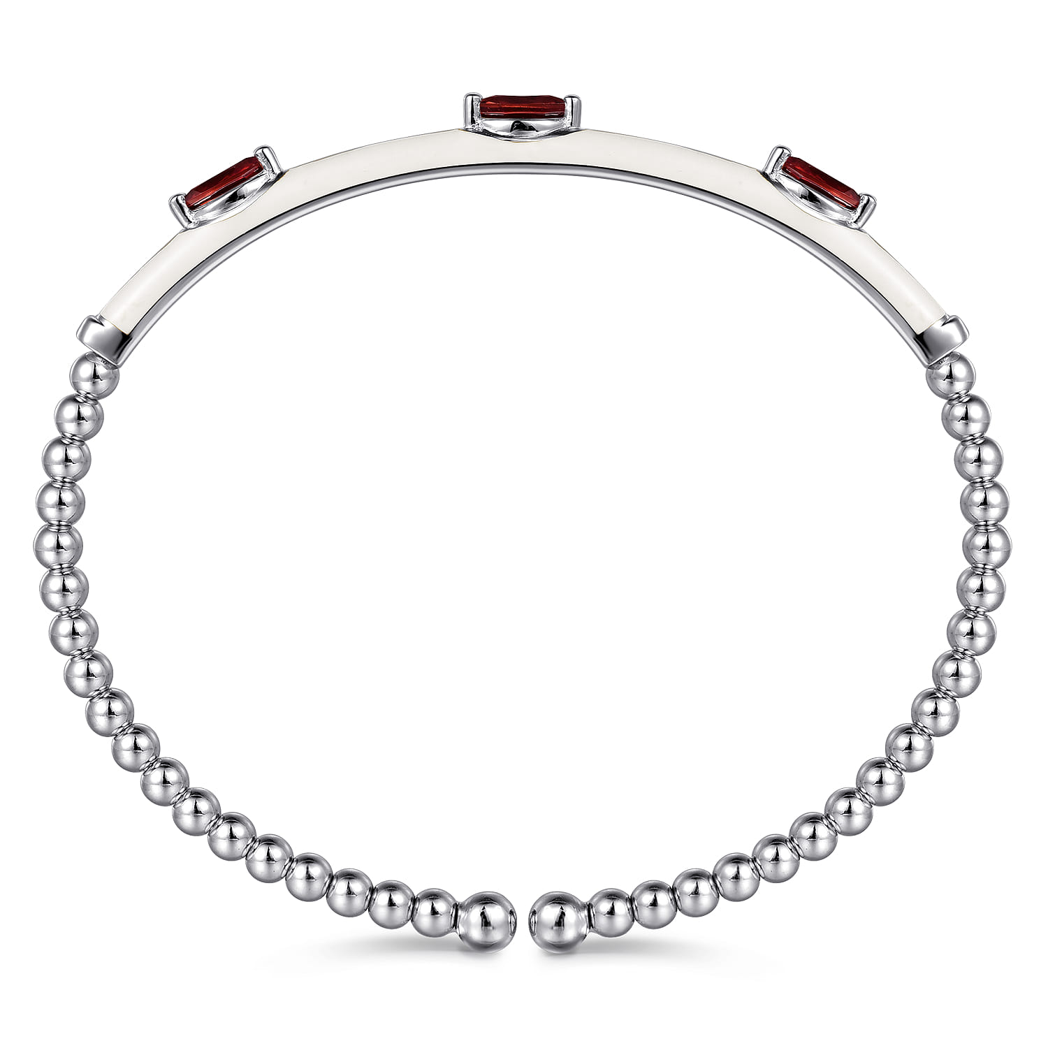 Enamel - 14K White Gold Bujukan Garnet Split Bangle with White Enamel - Shot 3