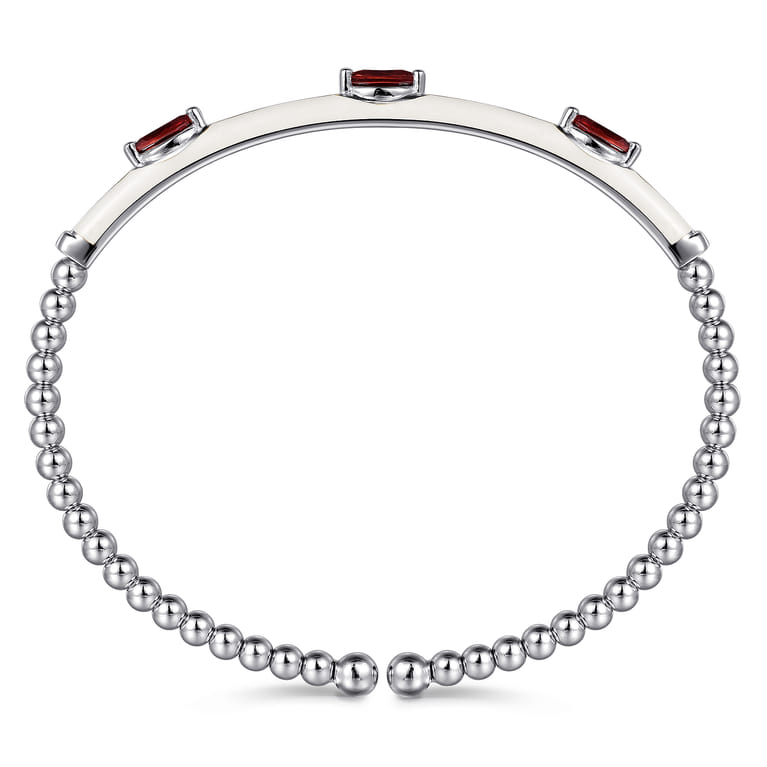 Enamel - 14K White Gold Bujukan Garnet Split Bangle with White Enamel - Shot 3