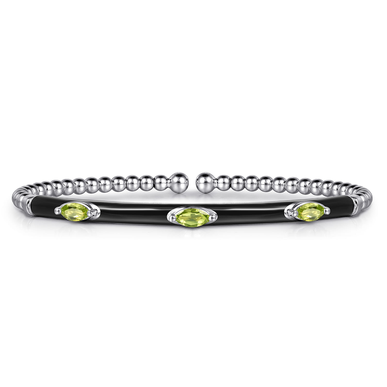 Enamel - 14K White Gold Bujukan Peridot Split Bangle with Black Enamel - Shot 1