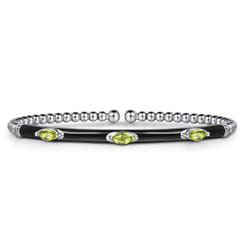 Enamel - 14K White Gold Bujukan Peridot Split Bangle with Black Enamel