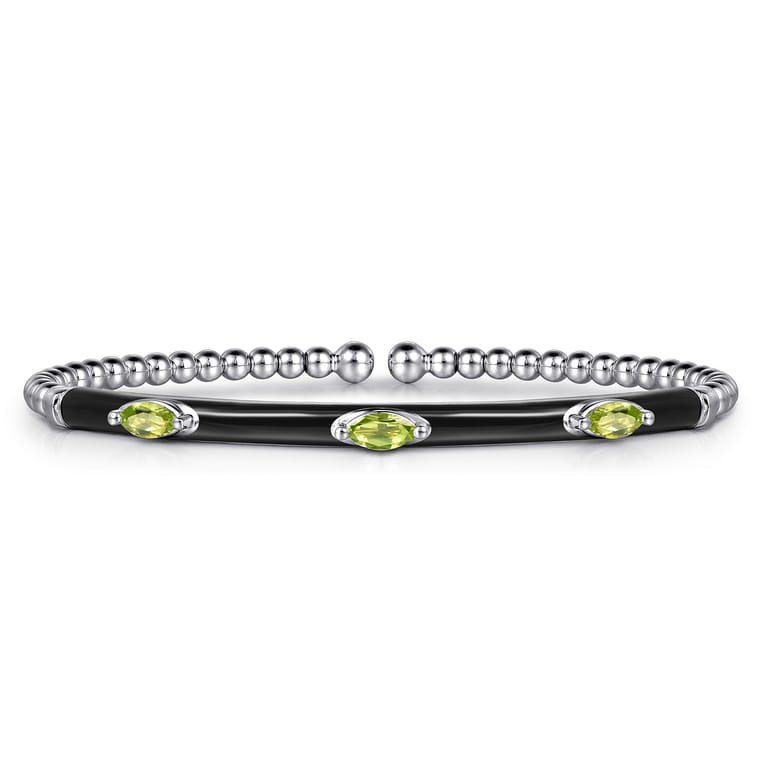Enamel - 14K White Gold Bujukan Peridot Split Bangle with Black Enamel - Shot 1