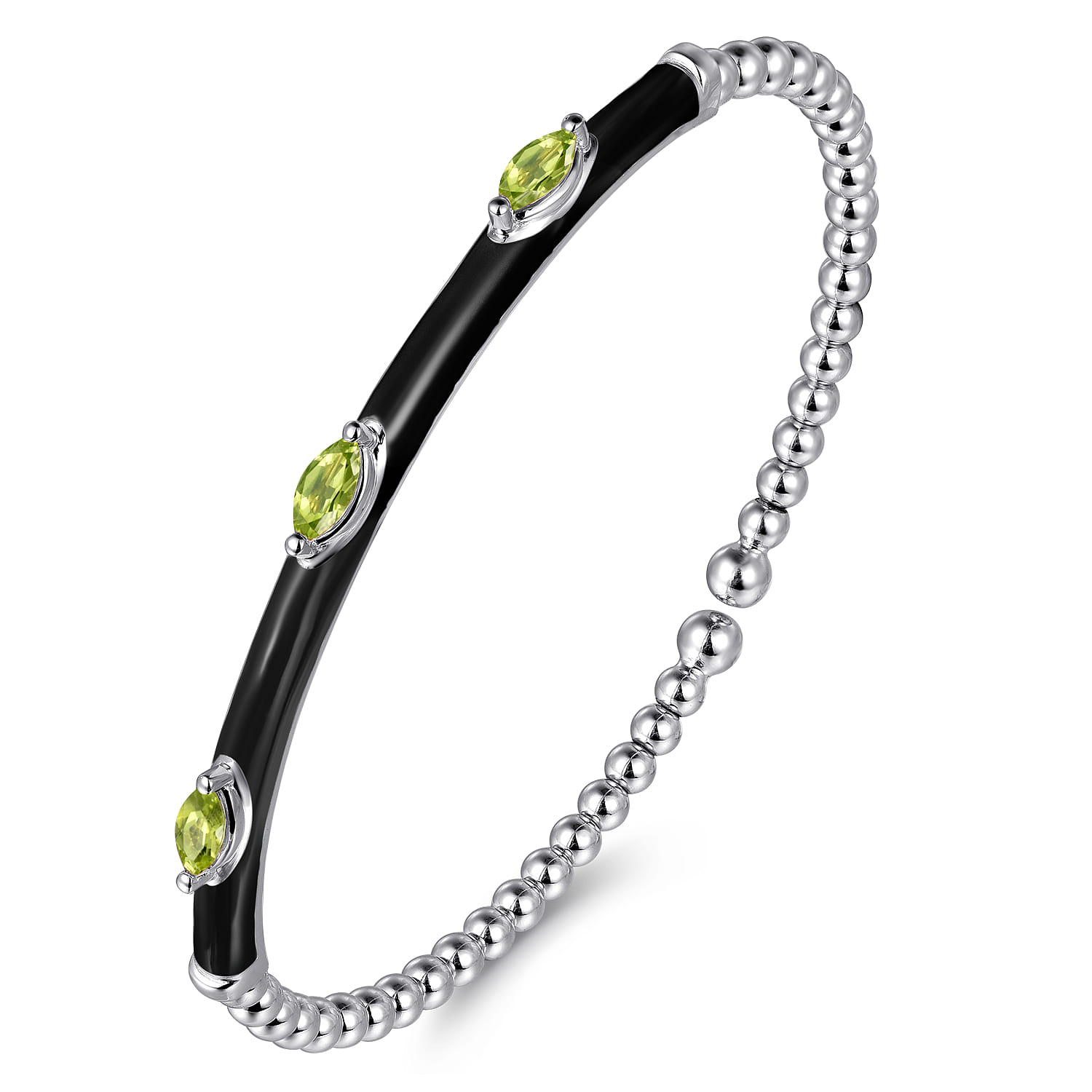 Enamel - 14K White Gold Bujukan Peridot Split Bangle with Black Enamel - Shot 2
