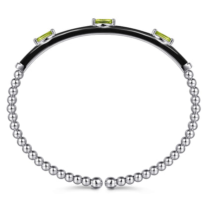 Enamel - 14K White Gold Bujukan Peridot Split Bangle with Black Enamel