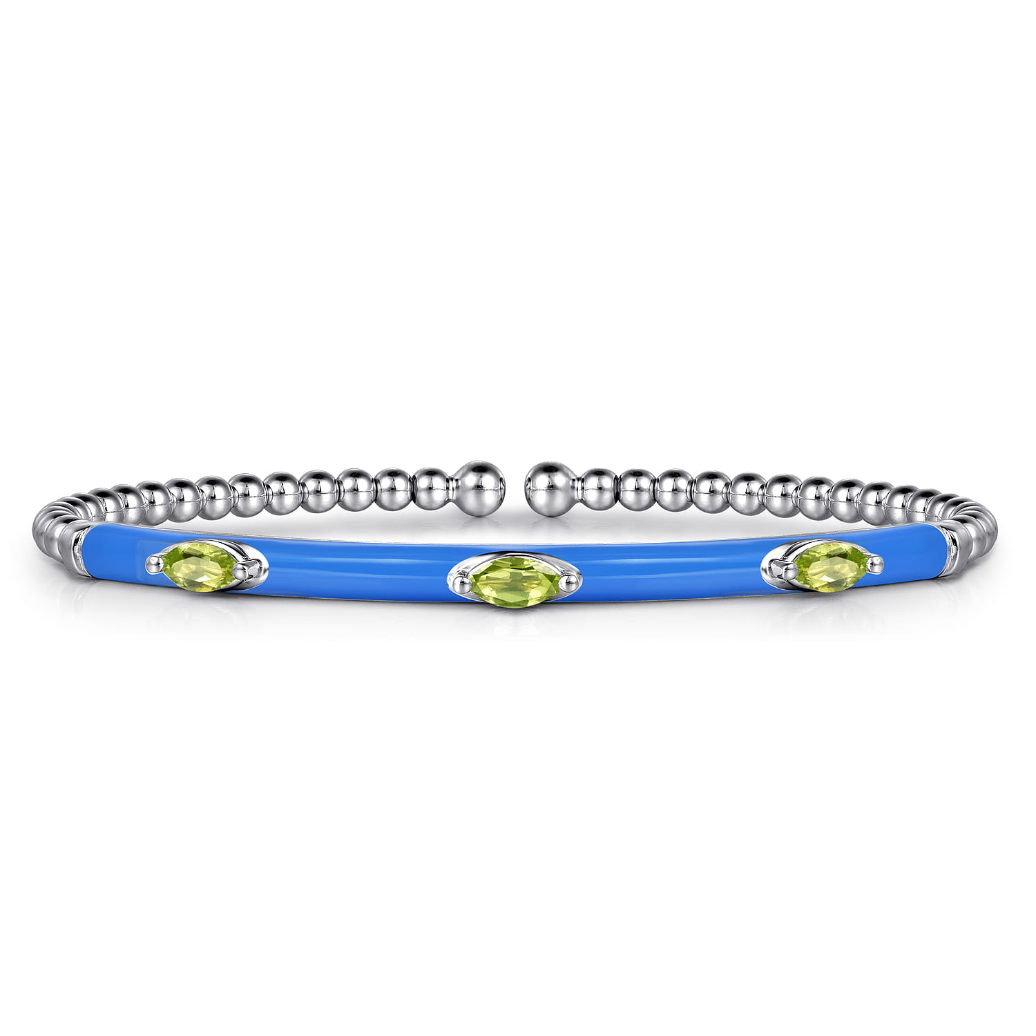 Enamel - 14K White Gold Bujukan Peridot Split Bangle with Blue Enamel - Shot 1
