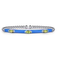 Enamel - 14K White Gold Bujukan Peridot Split Bangle with Blue Enamel