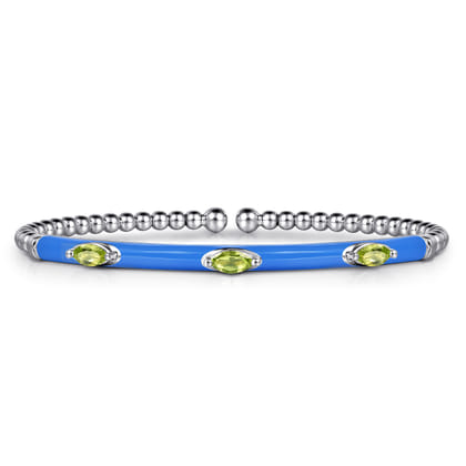 Enamel - 14K White Gold Bujukan Peridot Split Bangle with Blue Enamel
