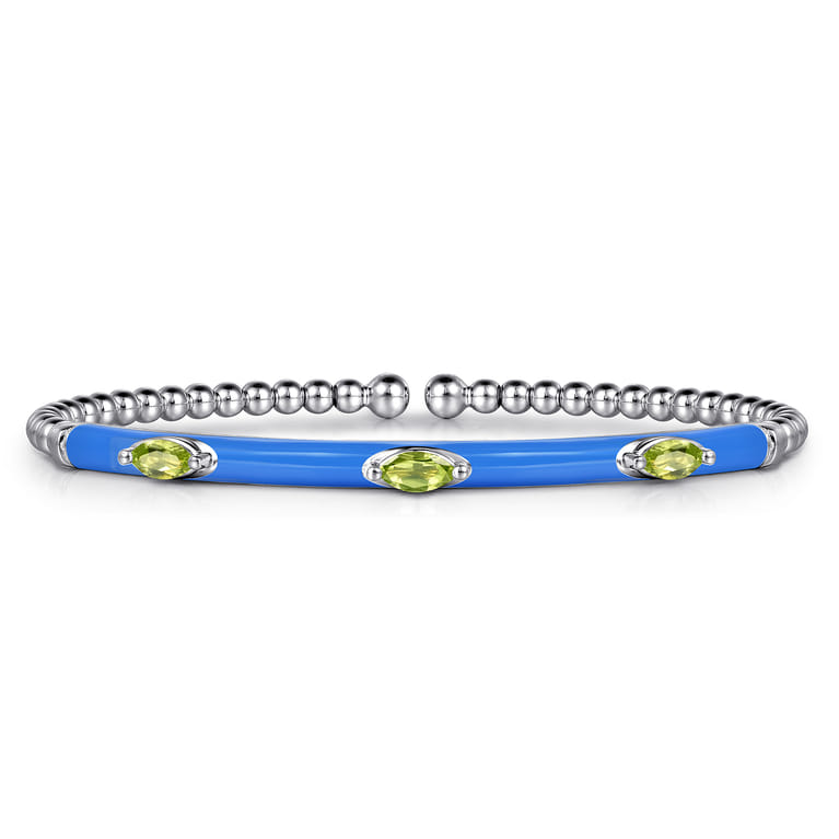 Enamel - 14K White Gold Bujukan Peridot Split Bangle with Blue Enamel - Shot 1