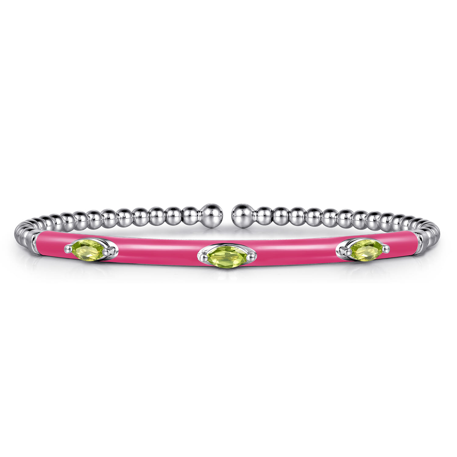 Enamel - 14K White Gold Bujukan Peridot Split Bangle with Fuchsia Enamel - Shot 1