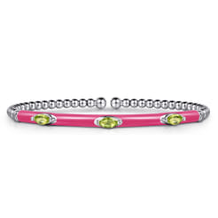 Enamel - 14K White Gold Bujukan Peridot Split Bangle with Fuchsia Enamel