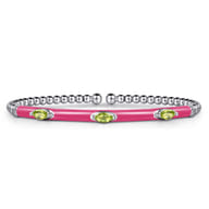 Enamel - 14K White Gold Bujukan Peridot Split Bangle with Fuchsia Enamel