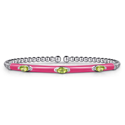 Enamel - 14K White Gold Bujukan Peridot Split Bangle with Fuchsia Enamel