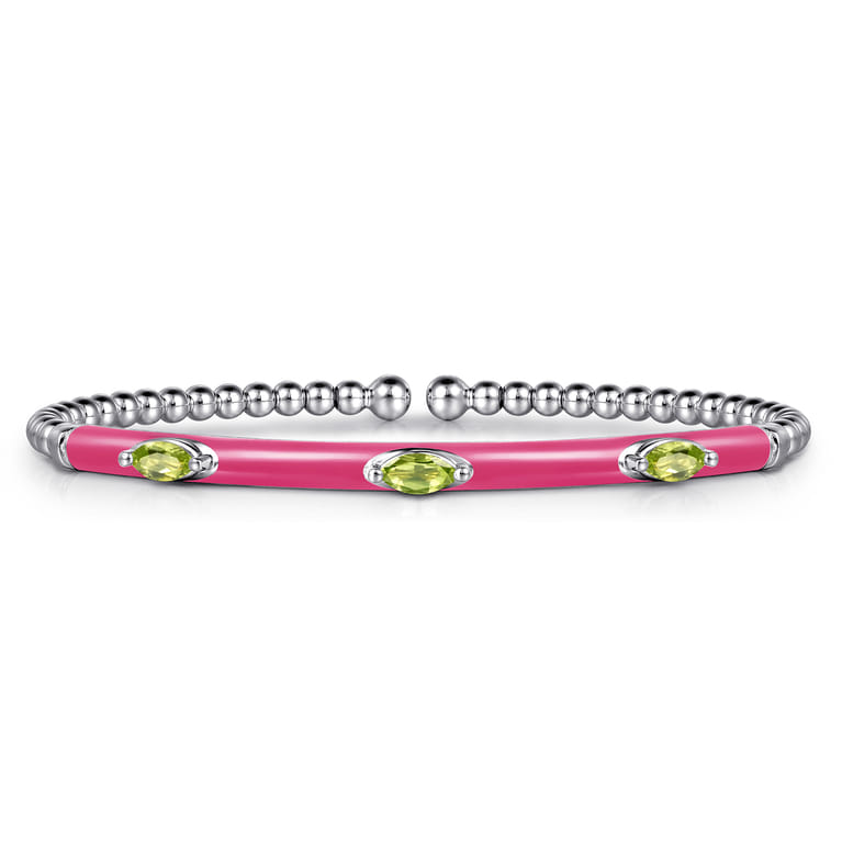 Enamel - 14K White Gold Bujukan Peridot Split Bangle with Fuchsia Enamel - Shot 1