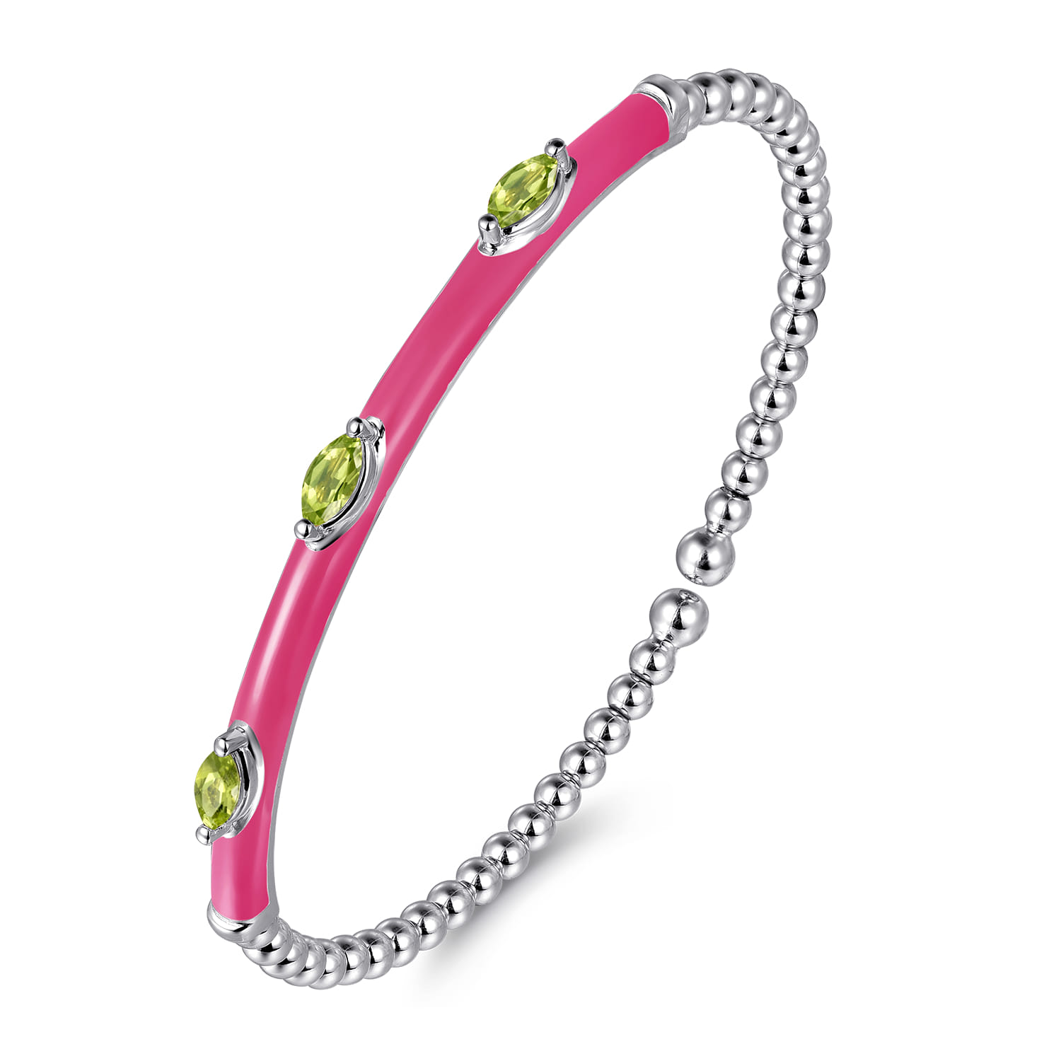 Enamel - 14K White Gold Bujukan Peridot Split Bangle with Fuchsia Enamel - Shot 2
