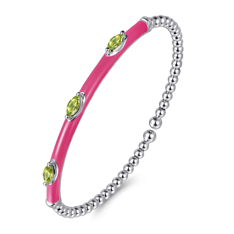 Enamel - 14K White Gold Bujukan Peridot Split Bangle with Fuchsia Enamel - Shot 2