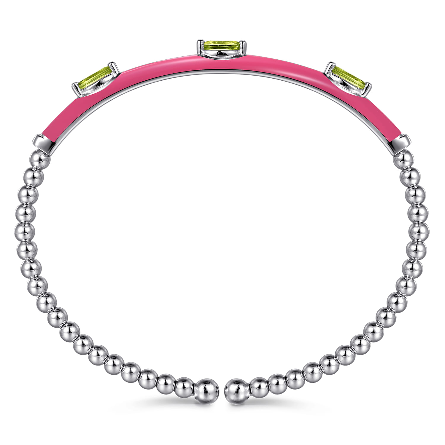 Enamel - 14K White Gold Bujukan Peridot Split Bangle with Fuchsia Enamel - Shot 3
