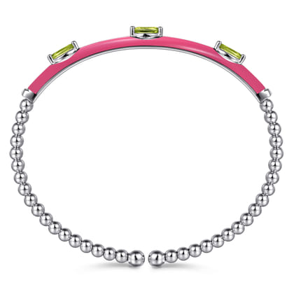 Enamel - 14K White Gold Bujukan Peridot Split Bangle with Fuchsia Enamel