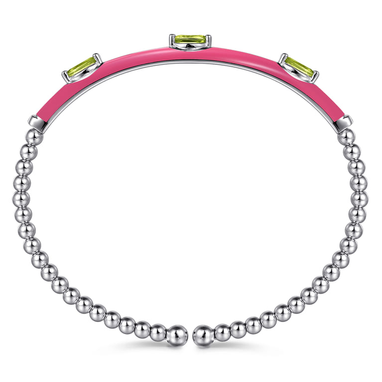 Enamel - 14K White Gold Bujukan Peridot Split Bangle with Fuchsia Enamel - Shot 3