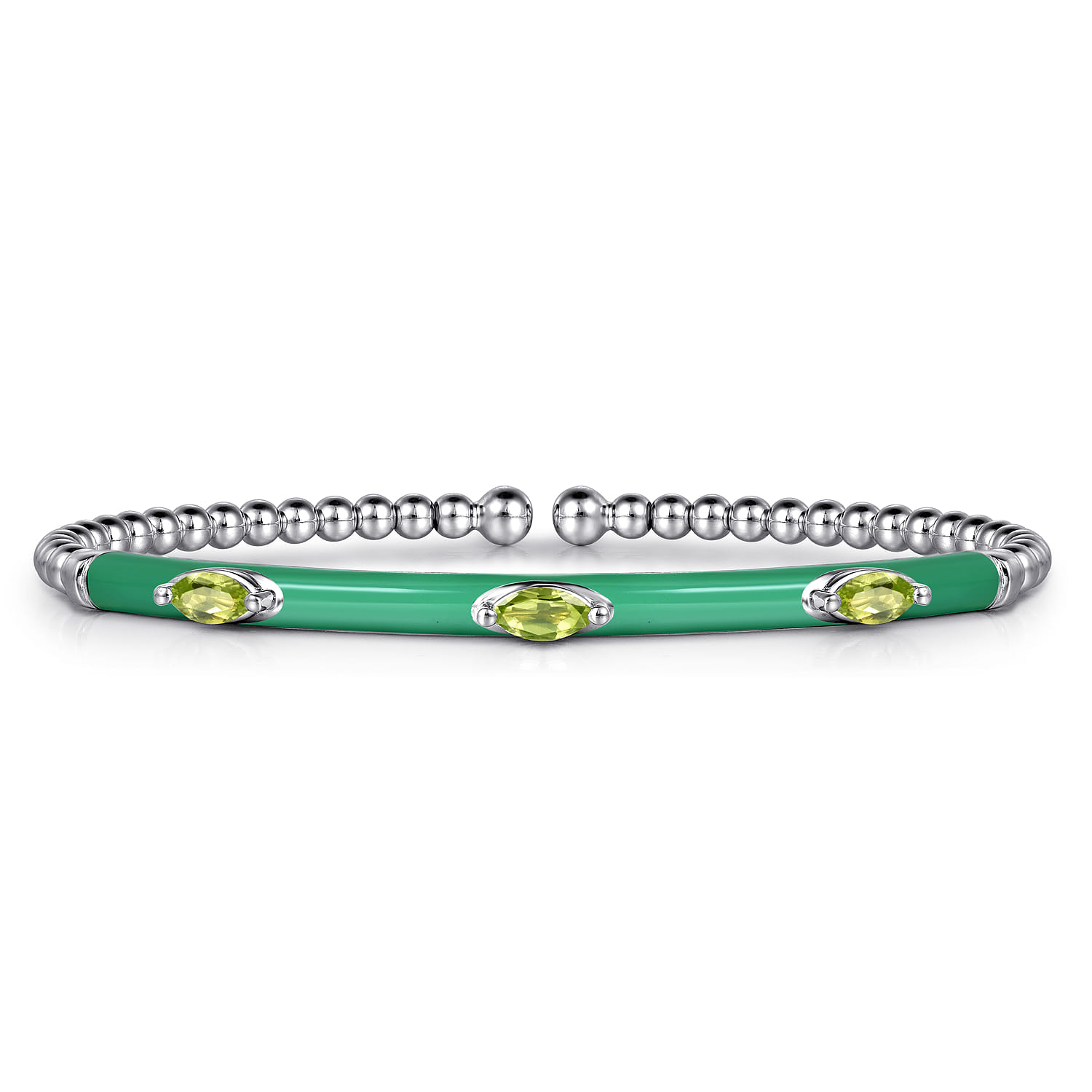 Enamel - 14K White Gold Bujukan Peridot Split Bangle with Mint Green Enamel - Shot 1