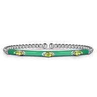 Enamel - 14K White Gold Bujukan Peridot Split Bangle with Mint Green Enamel
