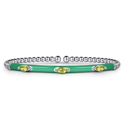Enamel - 14K White Gold Bujukan Peridot Split Bangle with Mint Green Enamel
