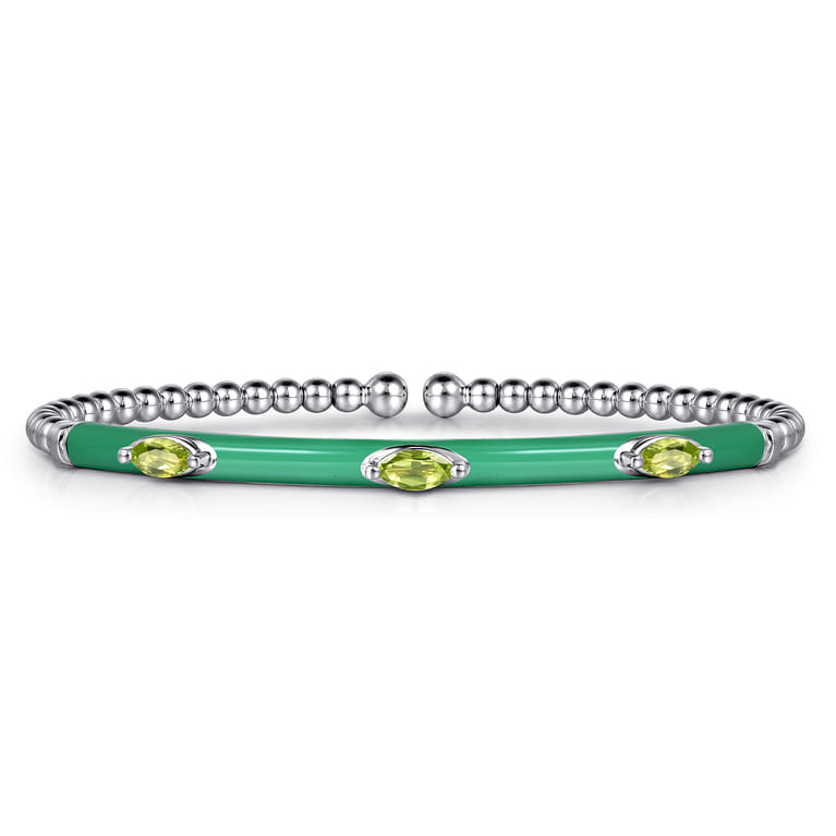 Enamel - 14K White Gold Bujukan Peridot Split Bangle with Mint Green Enamel - Shot 1