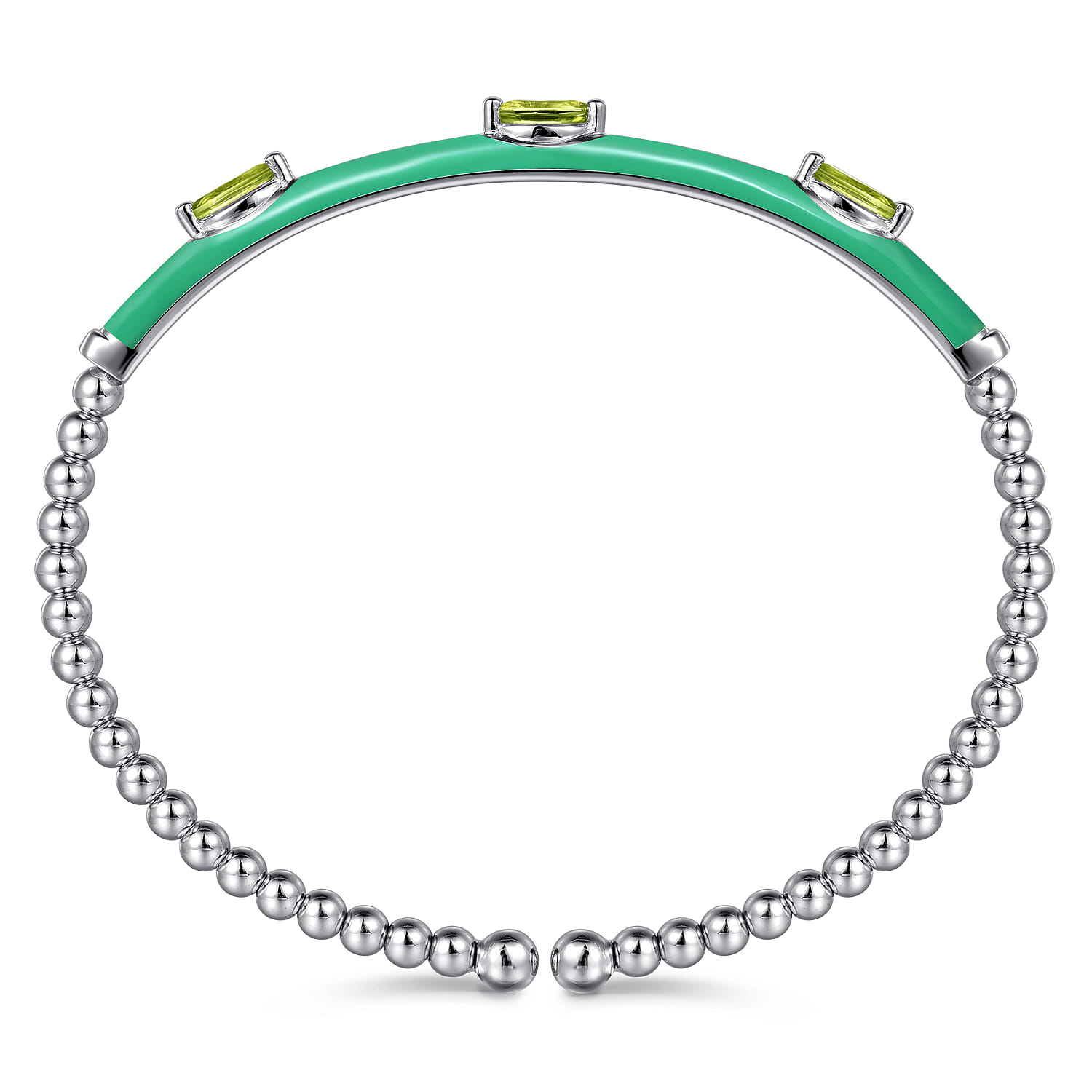 Enamel - 14K White Gold Bujukan Peridot Split Bangle with Mint Green Enamel - Shot 3