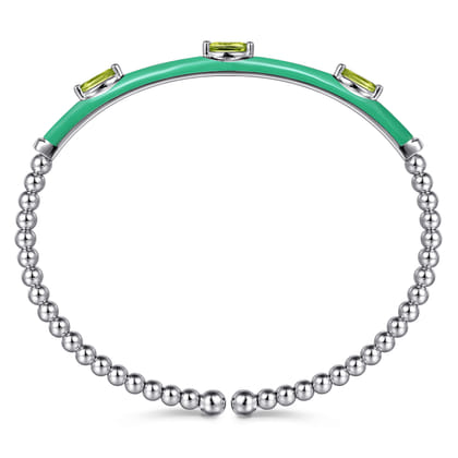 Enamel - 14K White Gold Bujukan Peridot Split Bangle with Mint Green Enamel