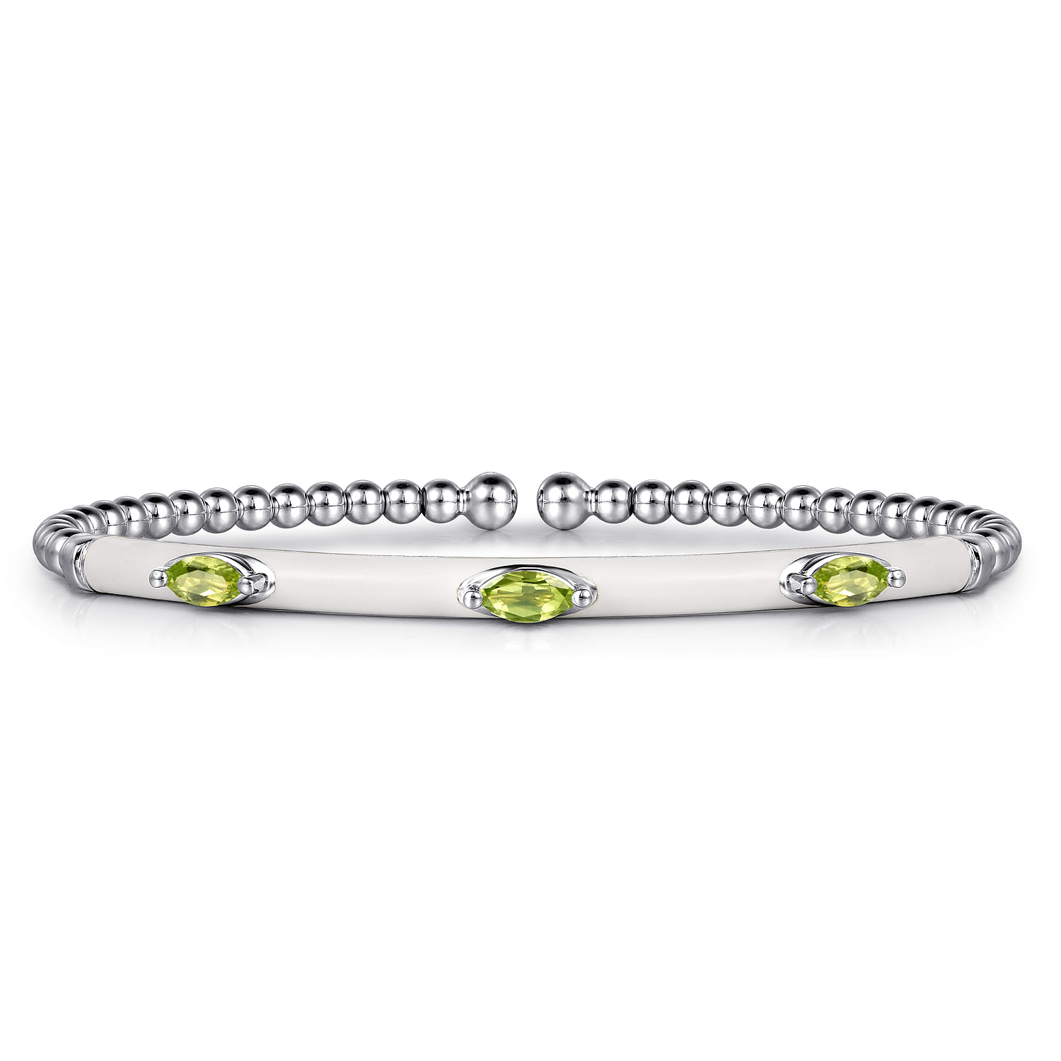 Enamel - 14K White Gold Bujukan Peridot Split Bangle with White Enamel - Shot 1