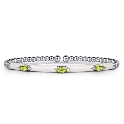 Enamel - 14K White Gold Bujukan Peridot Split Bangle with White Enamel