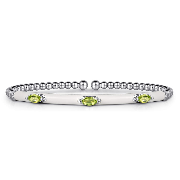 Enamel - 14K White Gold Bujukan Peridot Split Bangle with White Enamel - Shot 1