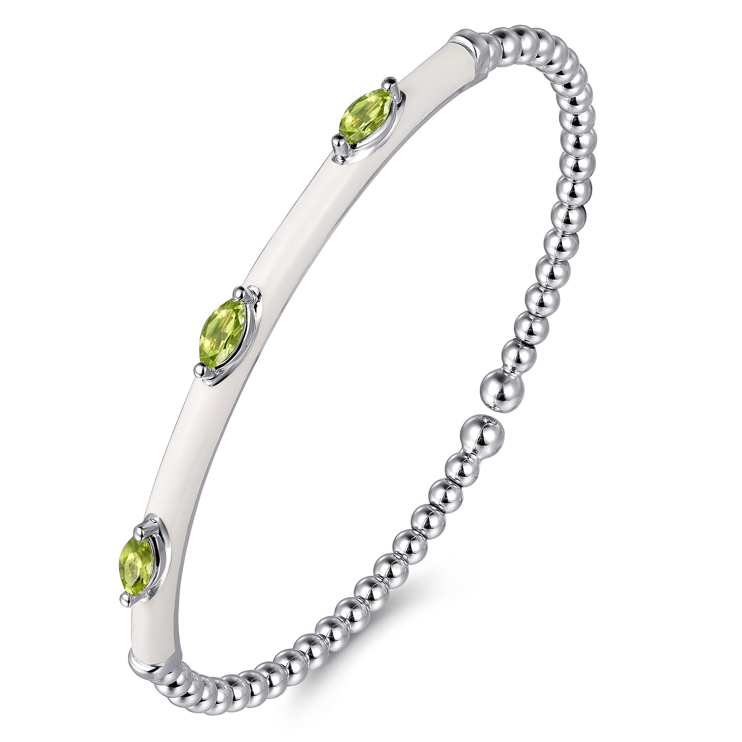 Enamel - 14K White Gold Bujukan Peridot Split Bangle with White Enamel - Shot 2