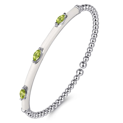 Enamel - 14K White Gold Bujukan Peridot Split Bangle with White Enamel