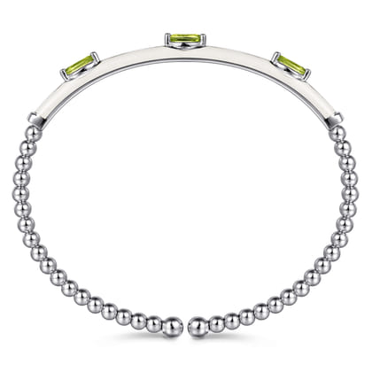 Enamel - 14K White Gold Bujukan Peridot Split Bangle with White Enamel