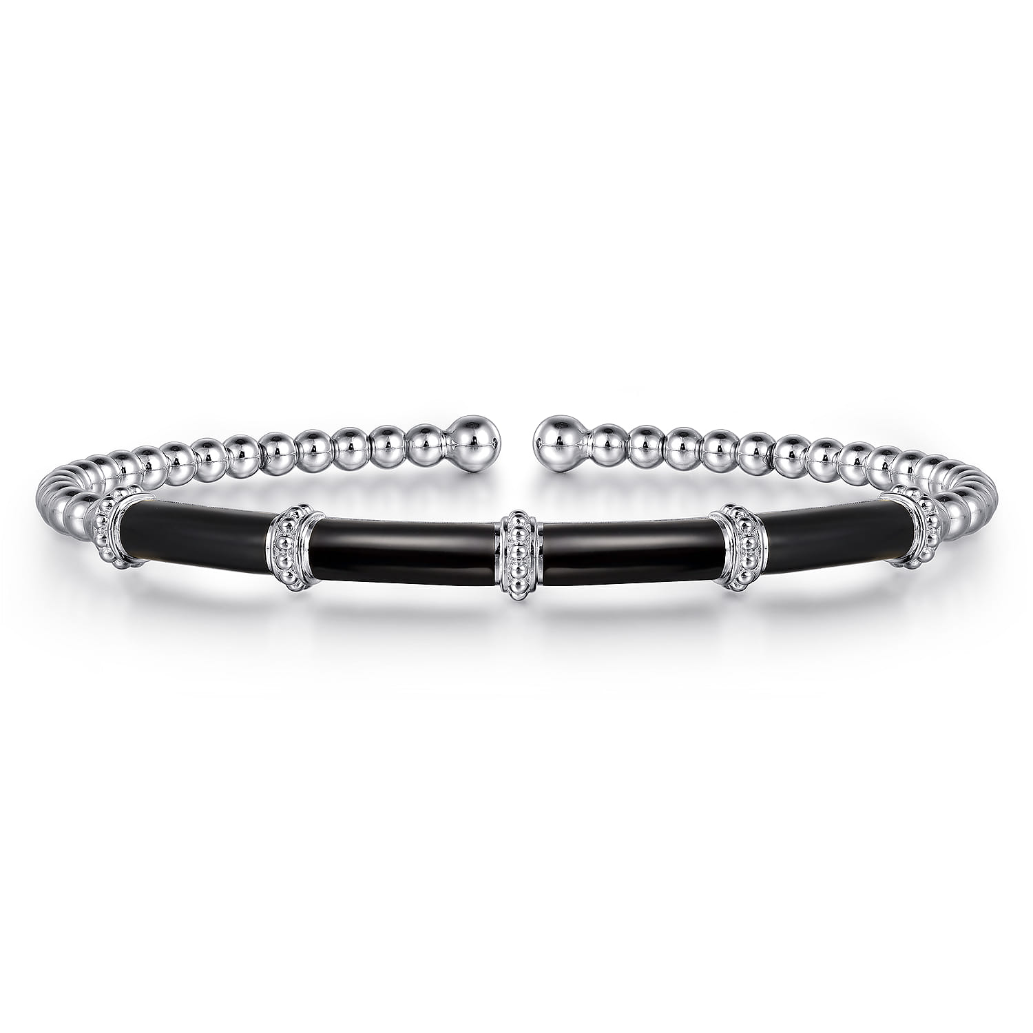 Enamel - 14K White Gold Bujukan and Bar Split Bangle with Black Enamel - Shot 1