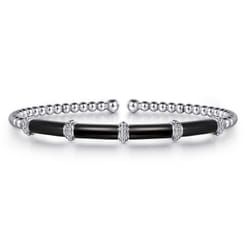 Enamel - 14K White Gold Bujukan and Bar Split Bangle with Black Enamel