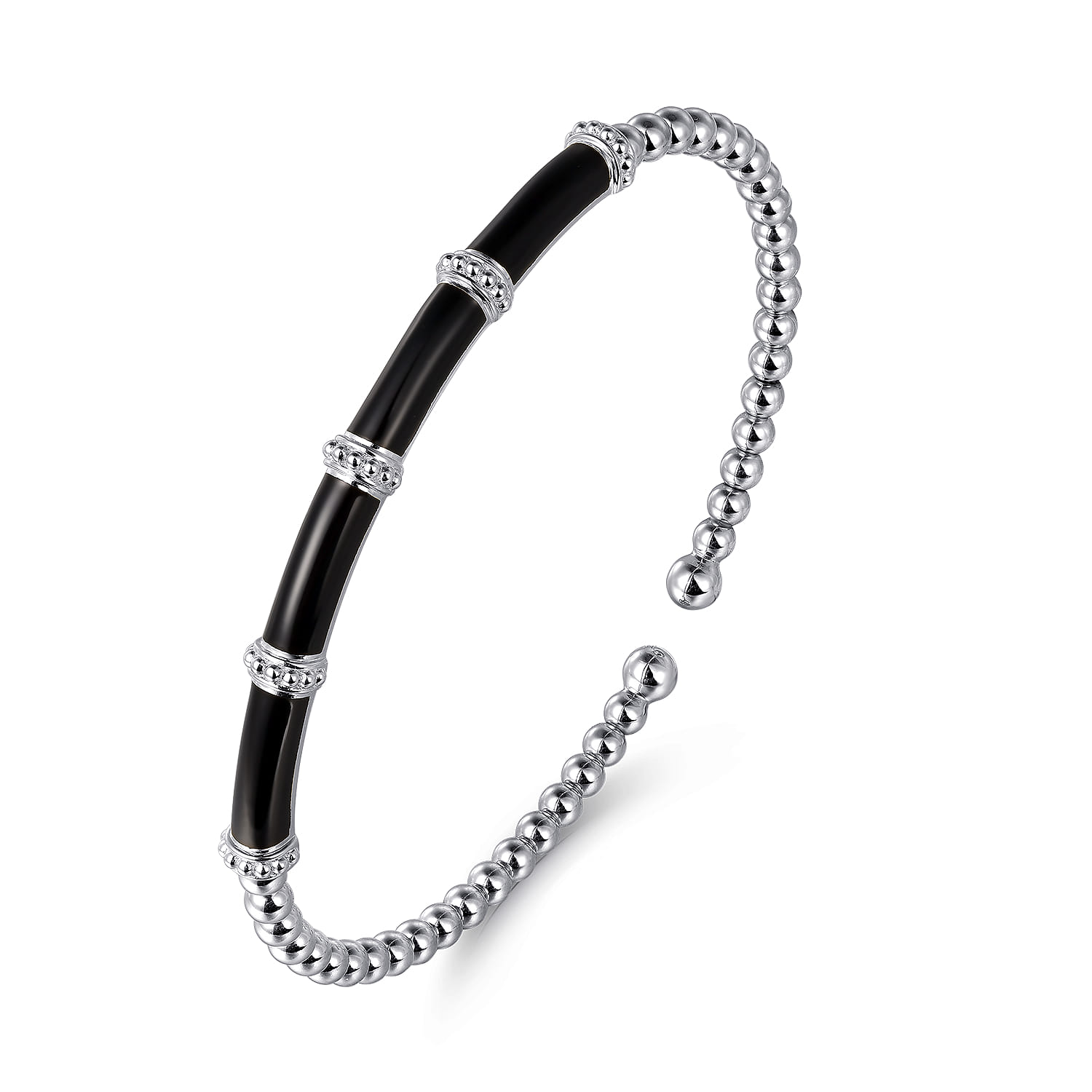 Enamel - 14K White Gold Bujukan and Bar Split Bangle with Black Enamel - Shot 2
