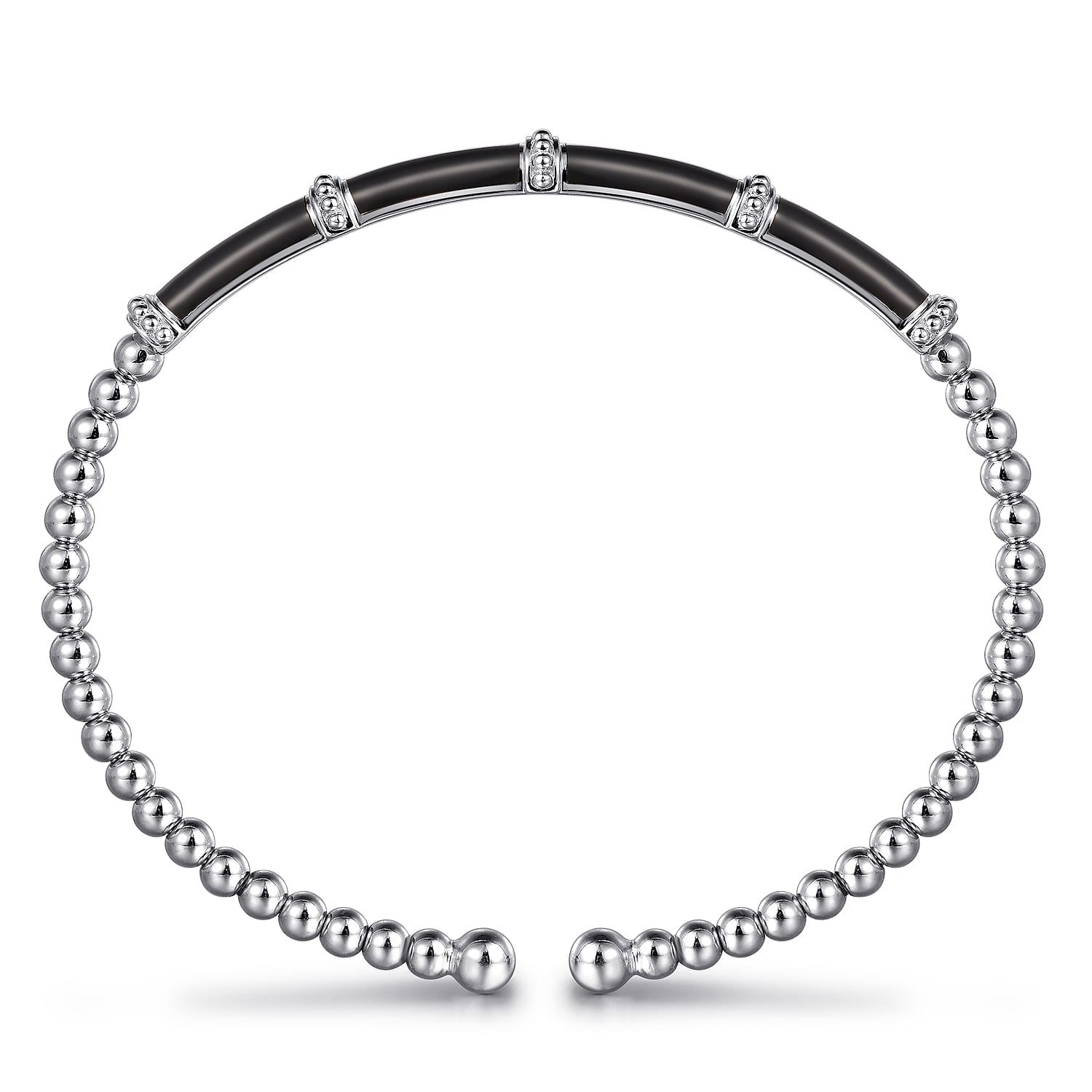 Enamel - 14K White Gold Bujukan and Bar Split Bangle with Black Enamel - Shot 3