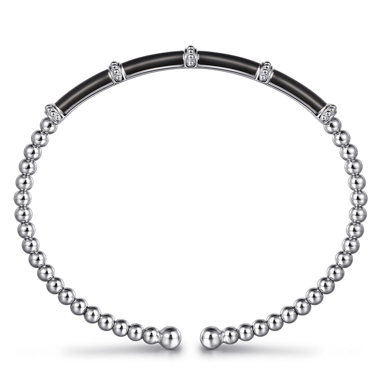 Enamel - 14K White Gold Bujukan and Bar Split Bangle with Black Enamel - Shot 3