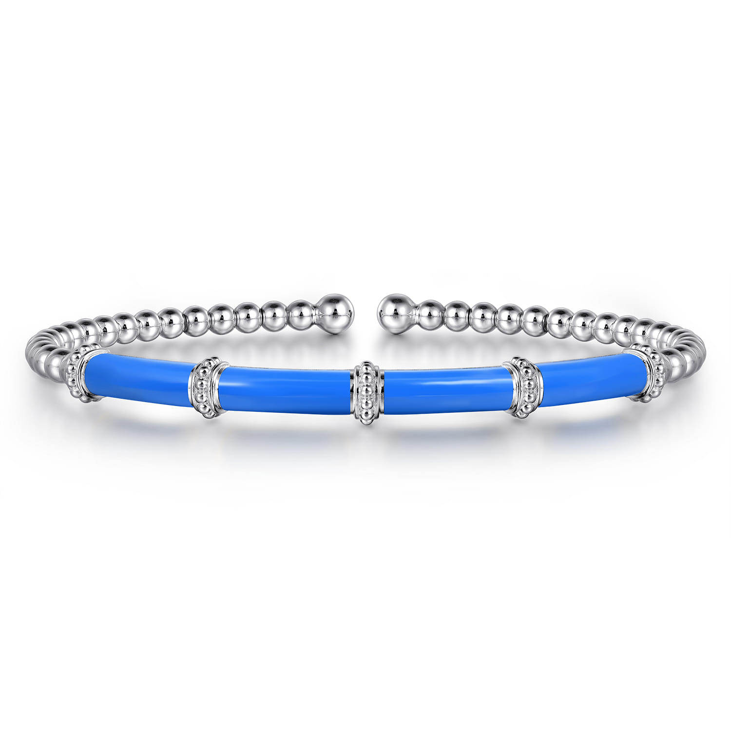 Enamel - 14K White Gold Bujukan and Bar Split Bangle with Blue Enamel - Shot 1