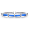 Enamel - 14K White Gold Bujukan and Bar Split Bangle with Blue Enamel
