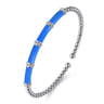 Enamel - 14K White Gold Bujukan and Bar Split Bangle with Blue Enamel