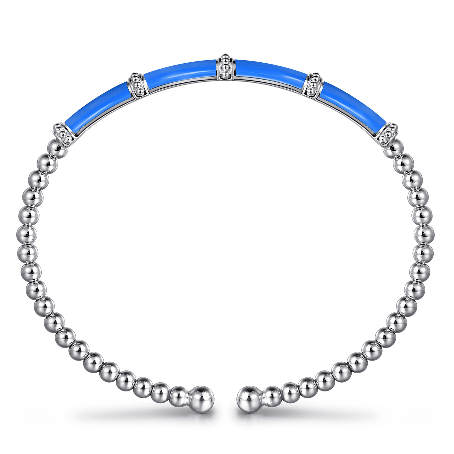 Enamel - 14K White Gold Bujukan and Bar Split Bangle with Blue Enamel - Shot 3