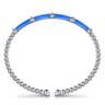 Enamel - 14K White Gold Bujukan and Bar Split Bangle with Blue Enamel