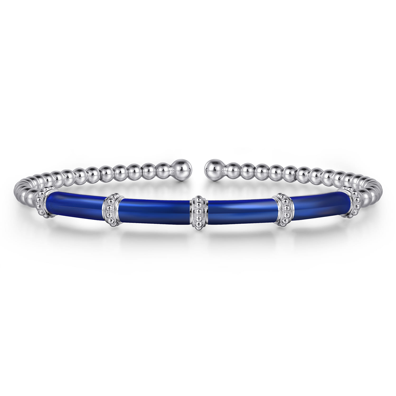 Enamel - 14K White Gold Bujukan and Bar Split Bangle with Chrome Blue Enamel - Shot 1