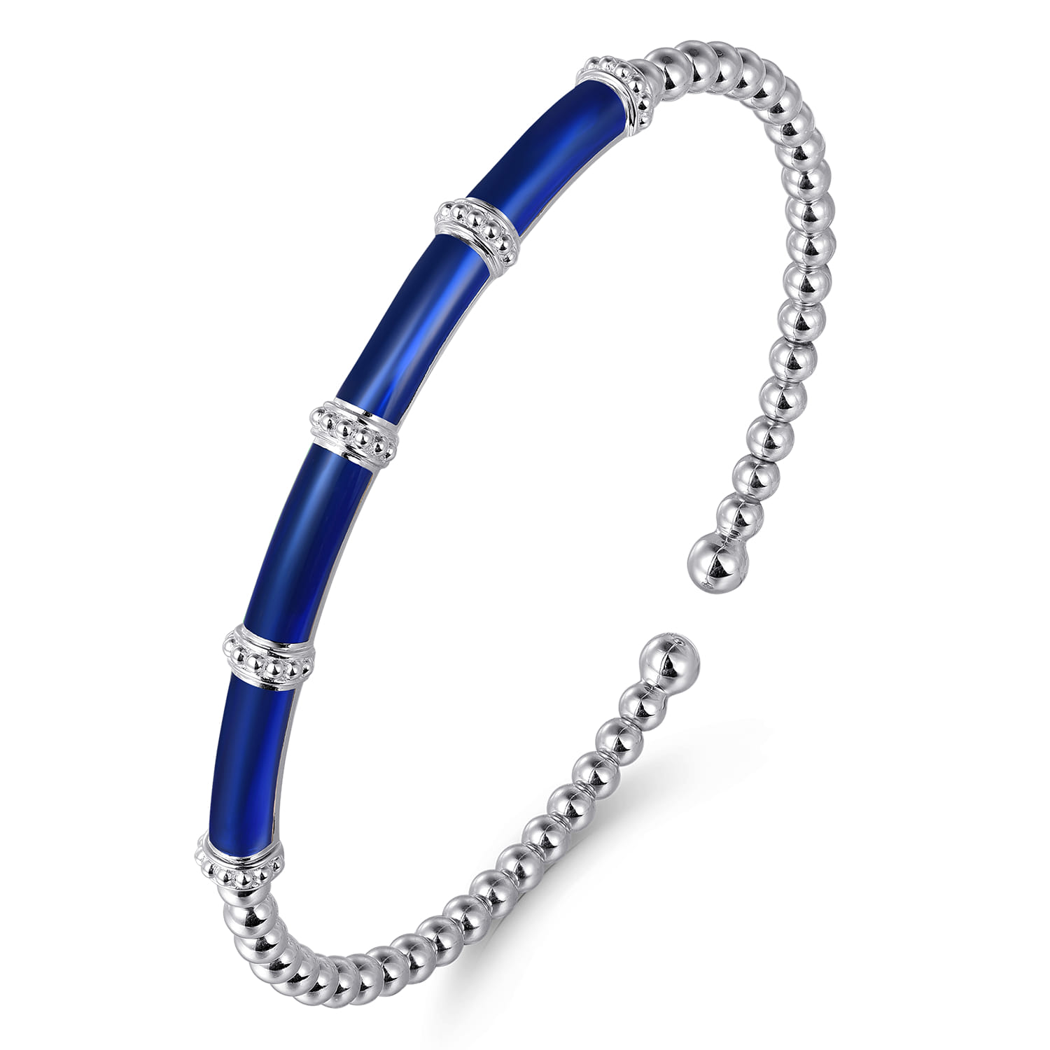 Enamel - 14K White Gold Bujukan and Bar Split Bangle with Chrome Blue Enamel - Shot 2