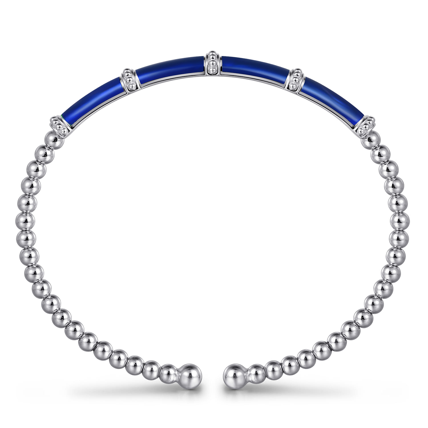 Enamel - 14K White Gold Bujukan and Bar Split Bangle with Chrome Blue Enamel - Shot 3