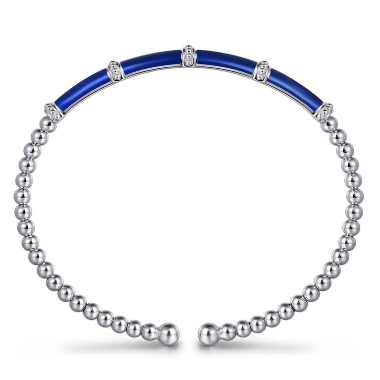 Enamel - 14K White Gold Bujukan and Bar Split Bangle with Chrome Blue Enamel - Shot 3